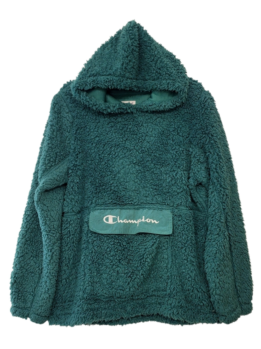 Champion Women’s Large Teal Sherpa Fleece Pullover Hoodie Logo Pocket